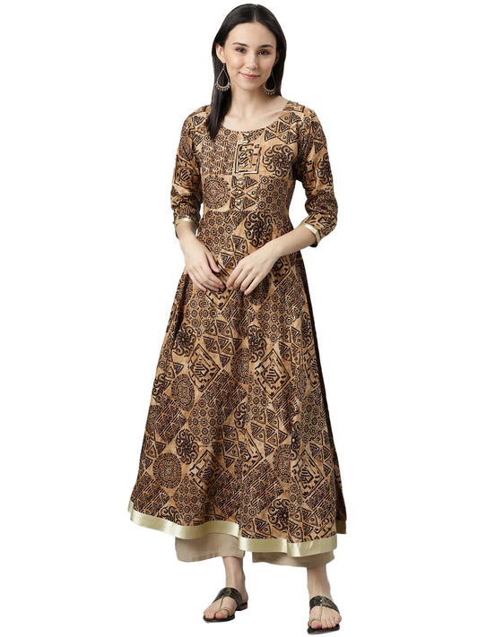 Libas Women's Printed Silk Anarkali Kurta