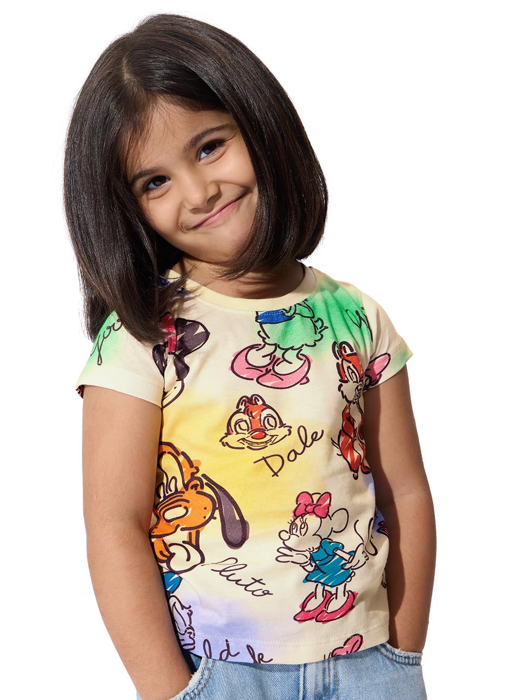 The Souled Store Official Disney: Chip & Dale Girls Short Sleeves Round Neck Green Graphic Printed Regular Fit Cotton T-Shirts