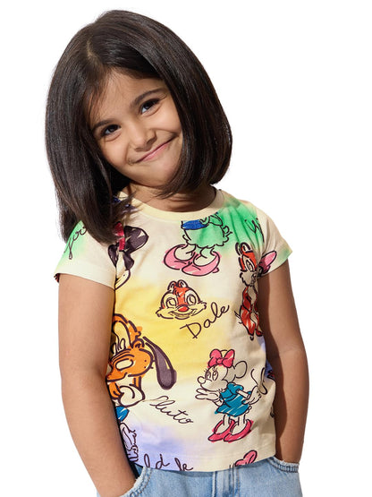 The Souled Store Official Disney: Chip & Dale Girls Short Sleeves Round Neck Green Graphic Printed Regular Fit Cotton T-Shirts