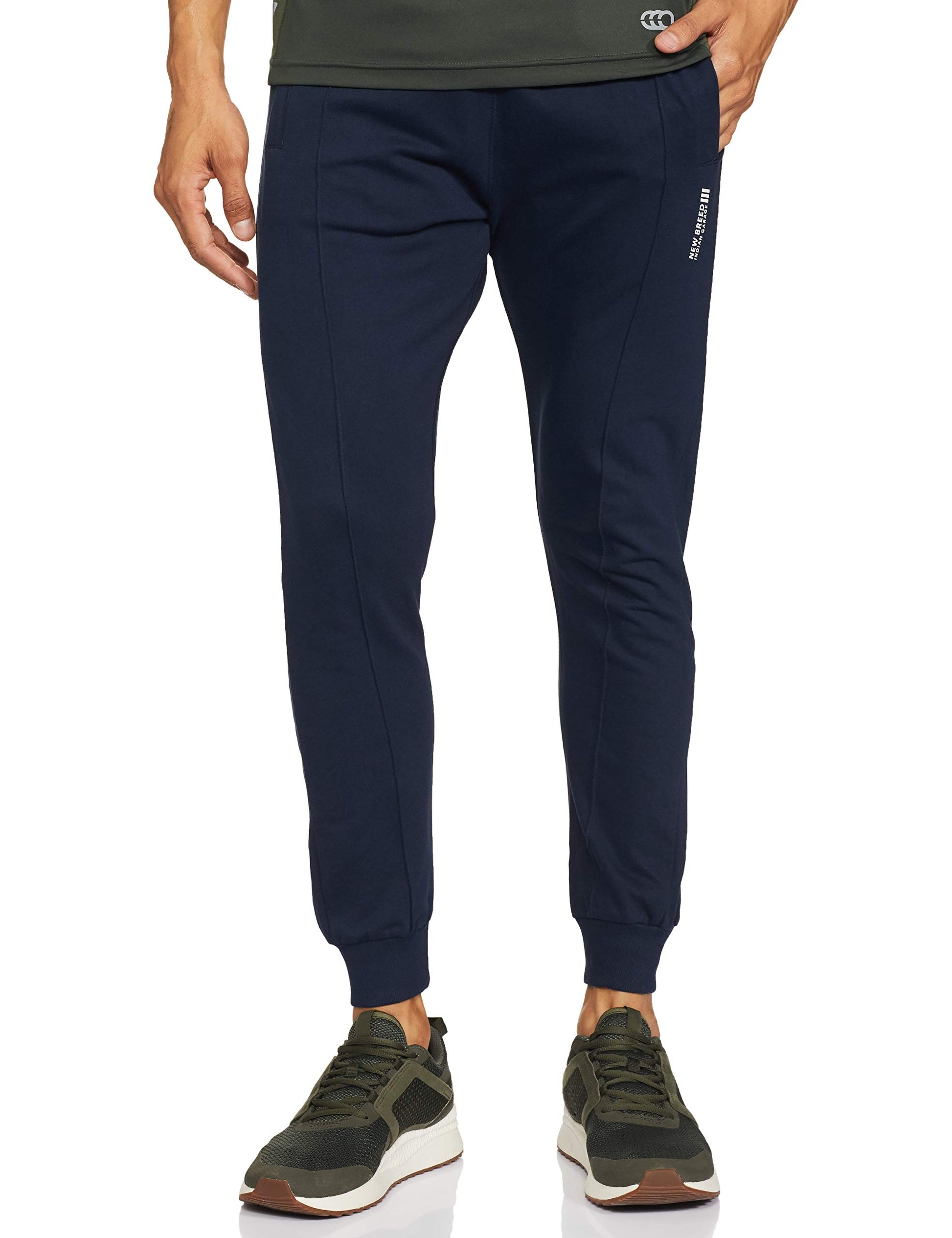 The Indian Garage Co Men Slim Fit Solid Mid-Rise Knitted Joggers Navy Blue