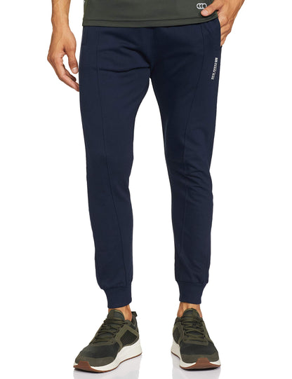 The Indian Garage Co Men Slim Fit Solid Mid-Rise Knitted Joggers Navy Blue