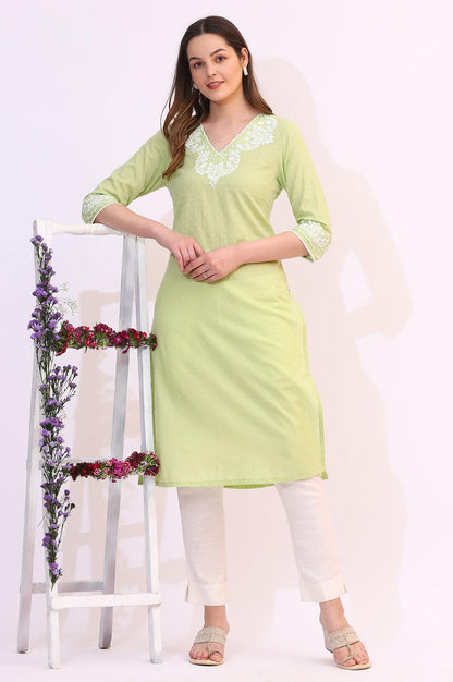 W for Woman White Mirror Work Pure Cotton Straight Kurta