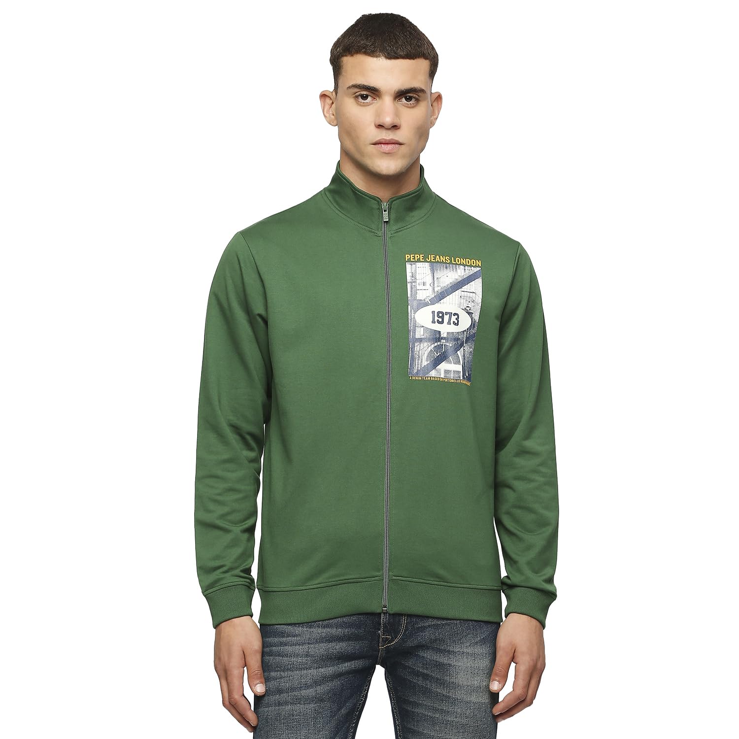 Pepe Jeans MenS Cotton Collared Neck Regular Fit Sweatshirt (Pm582656_Green (Large)