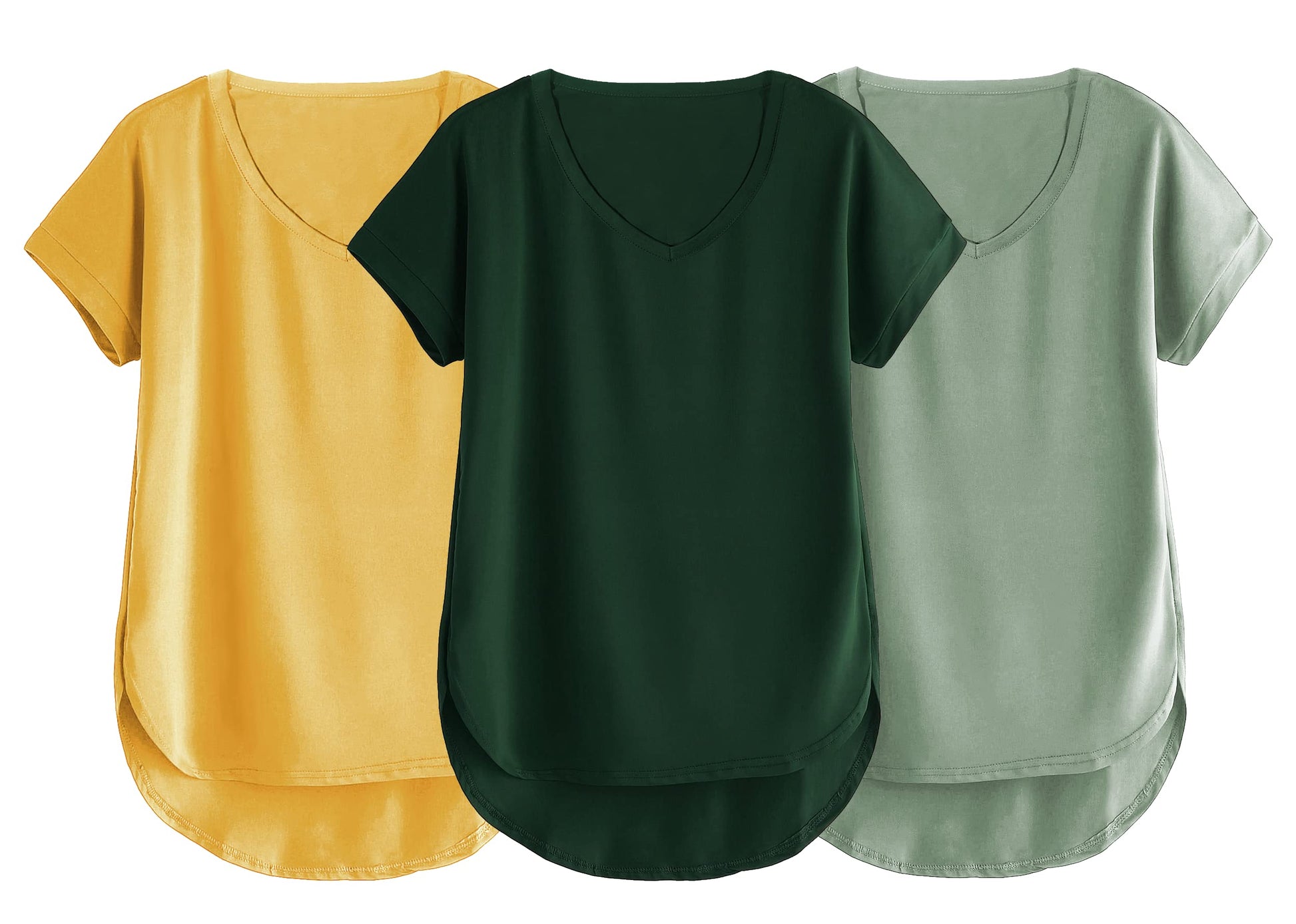 Fabricorn Combo Of Three Plain Bottle Green, Mustard Yellow And Sage Green V-Neck Up And Down Cotton Tshirt For Women (Bottle Gr