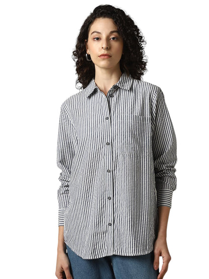 Hubberholme Women Cotton Schiffli Oversized Fit Spread Collar Full Sleeves Shirts