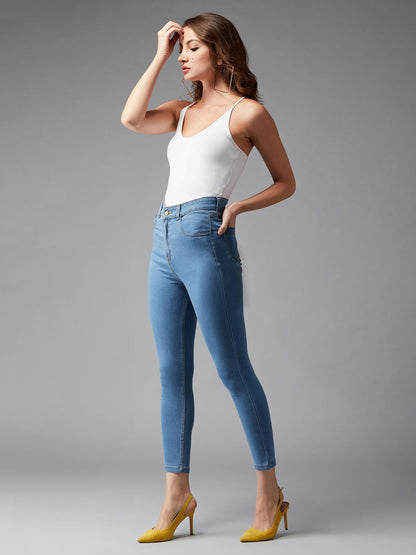 Dolce Crudo Womens Solid Skinny High Rise Clean Look Cropped Fringe Detailing Solid Stretchable Denim Jeans (DOSS19DEN08-27-115
