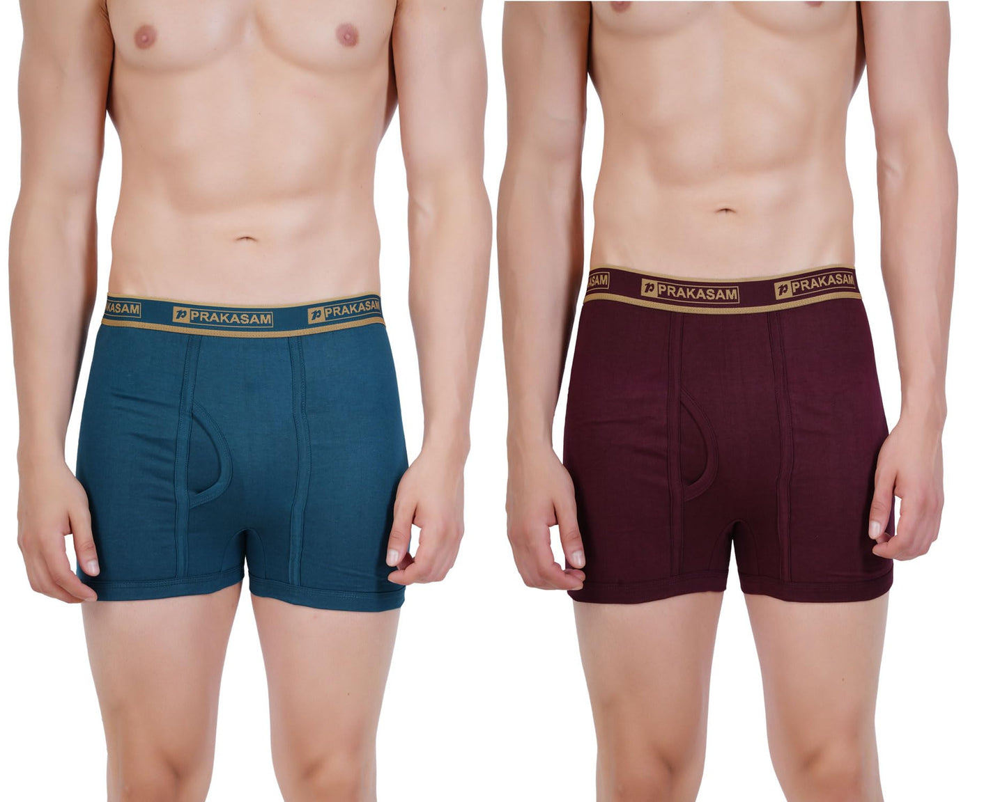 PRAKASAM COTTON -Marlow Mens 100% Pure Combed Cotton Outer Elastic Plain Trunks (Pack of 2)