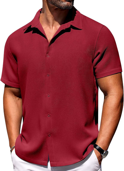 CB-COLEBROOK Mens Waffle Knit Shirt Short Sleeve Button Down Shirts Casual Beach Vacation Shirts Latest Textured Wrinkle Free Sh