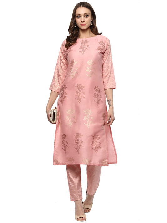 ZIYAA Women's Women Art Silk 's's Chinon Straight Kurta Pant Set