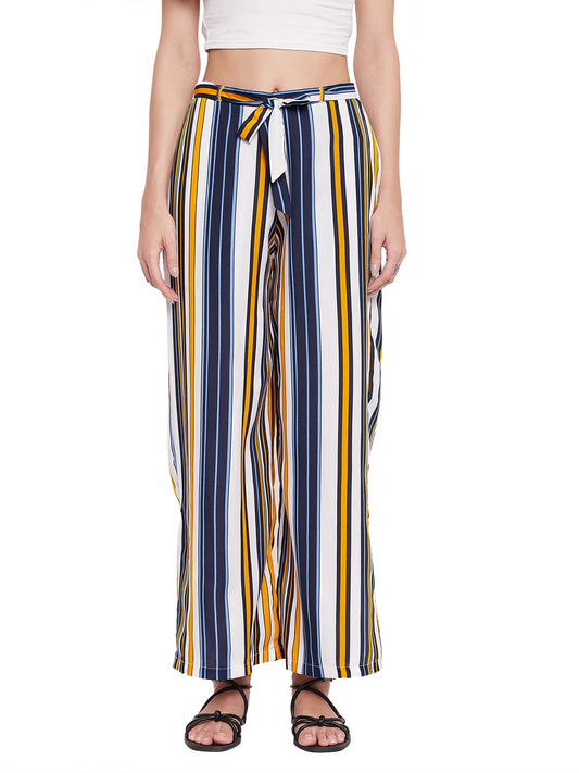 Clovia Womens Crepe Sassy Stripes Flared Pyjama with Side Slits (RW0042D02_Yellow_XXL)