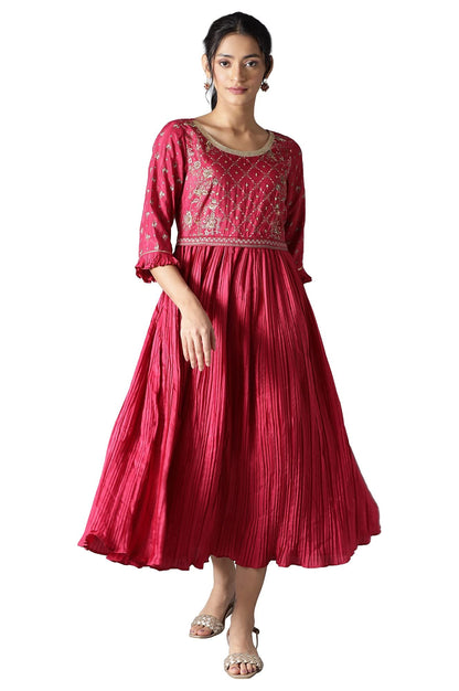 Aurelia WomenS Polyester Fit And Flare Knee-Length Casual Dress (22Fea13377-505394_Pink