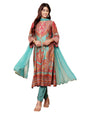 Varanga Women Turkish Ethnic Printed Zari & Gota Lace Detailed Kurta With Solid Trouser & Dupatta  Elegant Ethnic Set