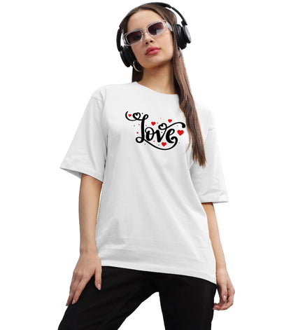 SHODOX 100% Cotton Oversized Half Sleeve Tshirt for Women-Drop Shoulder Front Printed Round Neck Relaxed Fit Valentine Day T-Shi