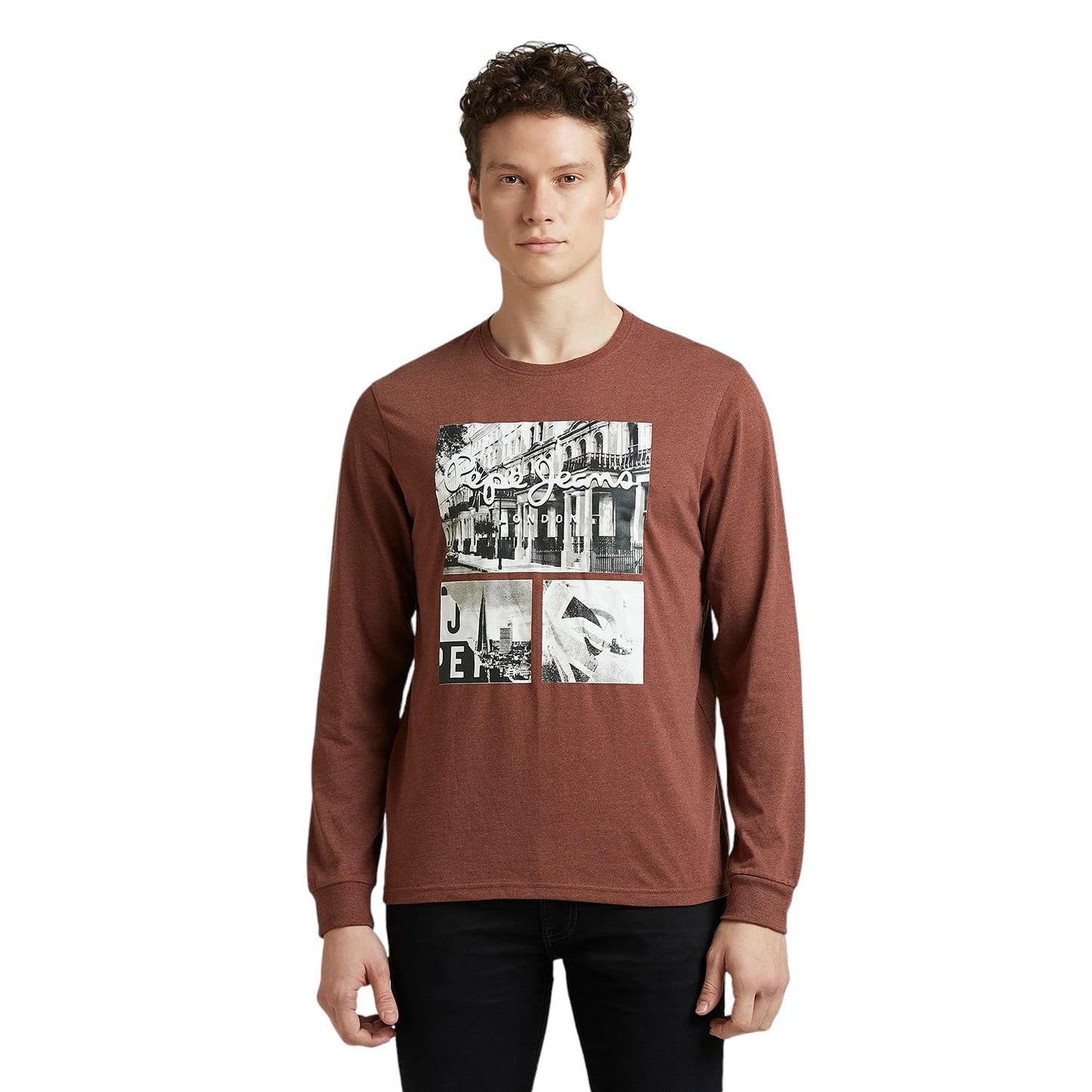 Brown Graphic Print Full Sleeved T-Shirt