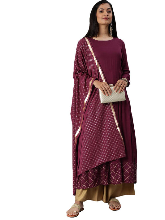 ANNI DESIGNER Kurta & Palazzo Women s Fashion Rayon Vest with Dupatta, purple, XL