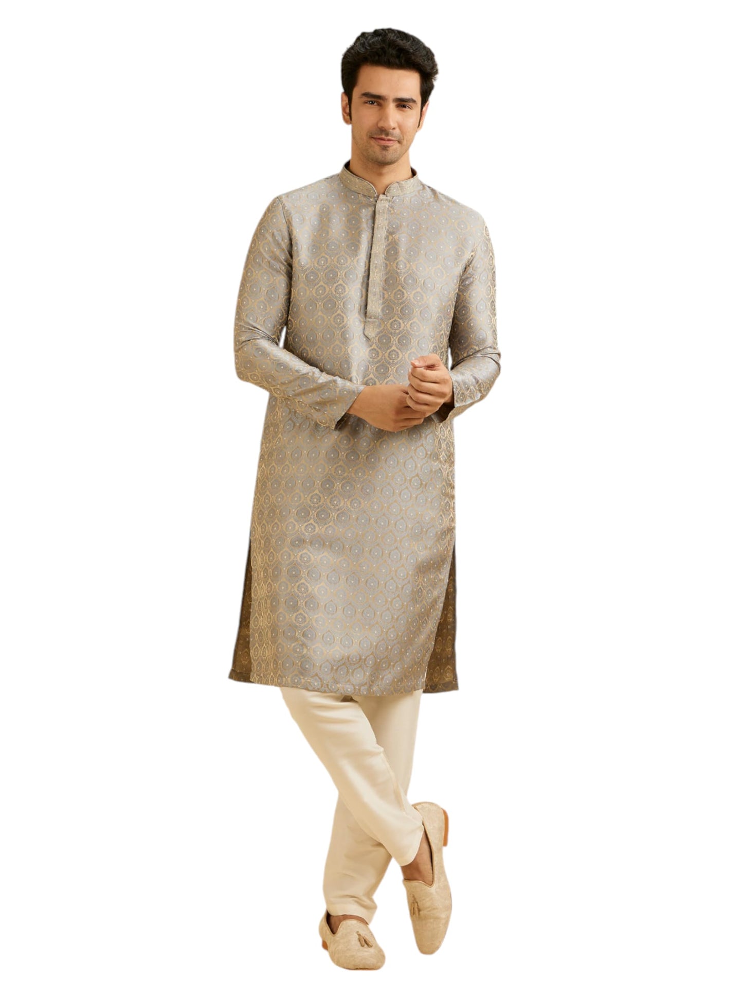 Manyavar MenS Brocade Self Design Kurta Set (Green,Xxl)