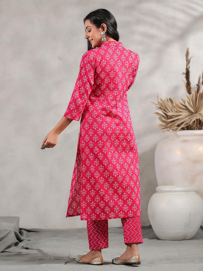Anubhutee Ethnic Motif Printed Collared Straight Kurta With Trouser Set