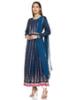 W For Woman Dark Blue Ethnic Motif Stylised Dress with Sequins