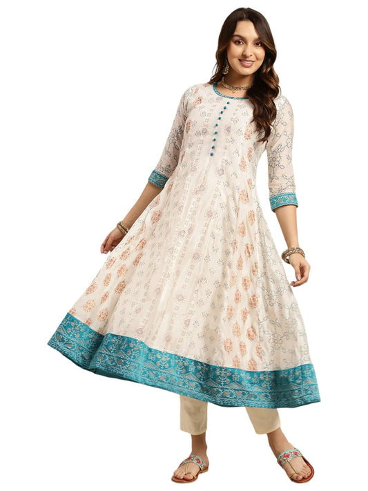 rangita Women's Chanderi Relaxed Fit A Line Kurta