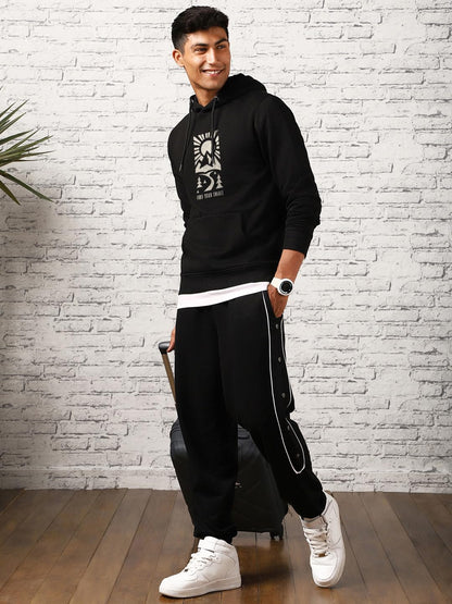 Nobero MenS Cotton Blend Neck Hooded Sweatshirt (1M-Twho-C0680_Black