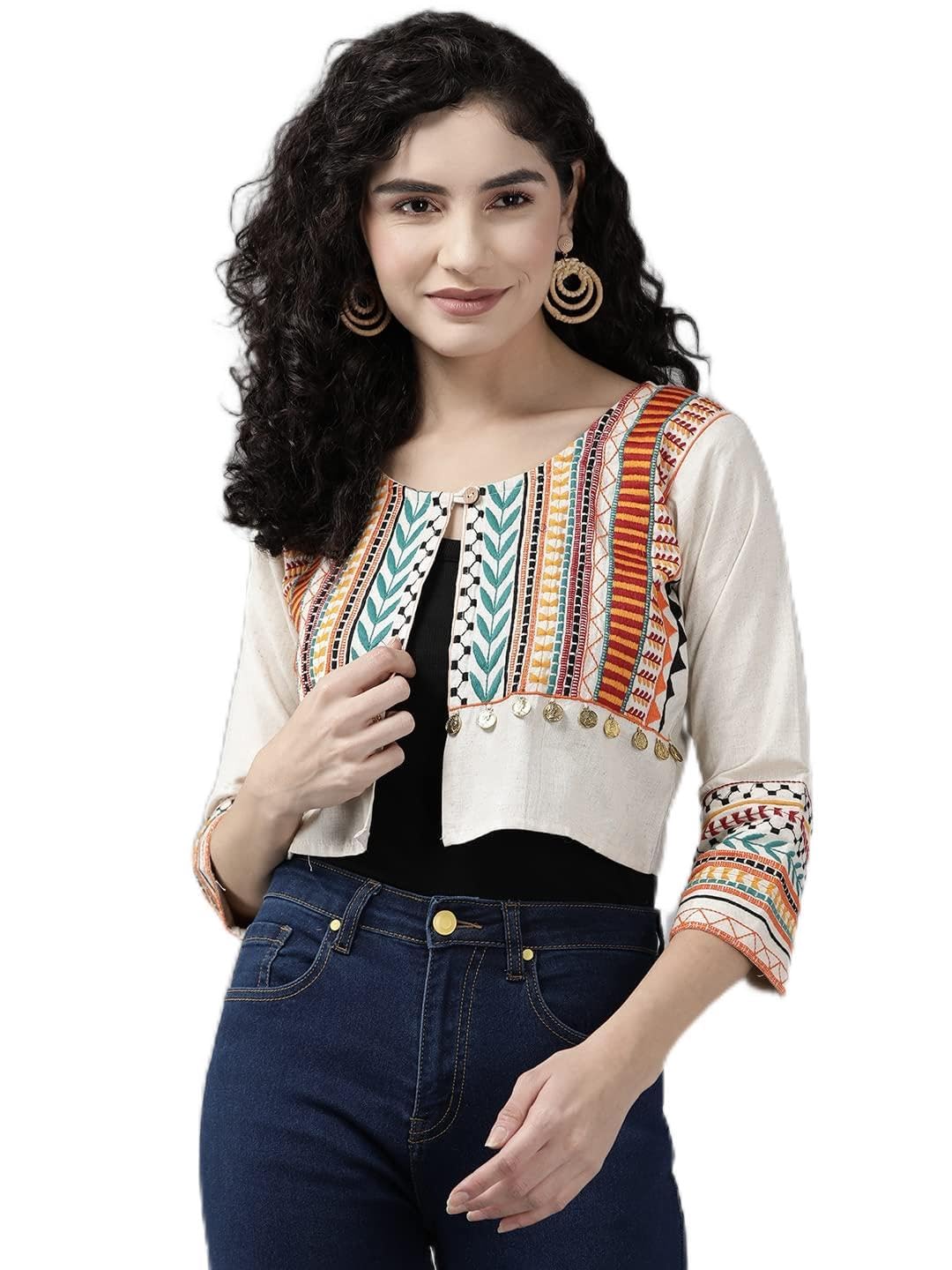Aarika Womens Cream Color Cotton Ethnic Jacket (JK-W-AK-507-CREAM-38)