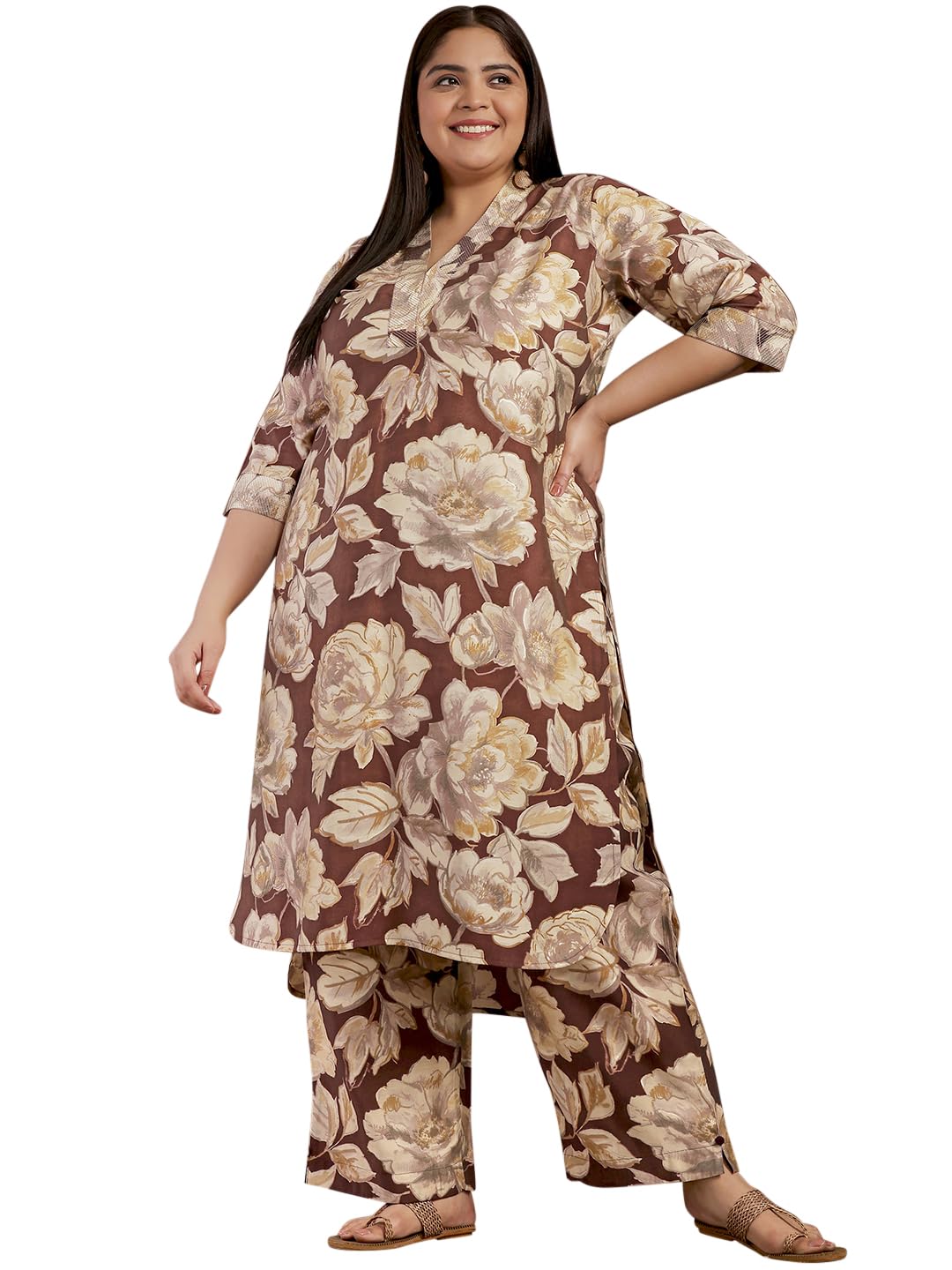 Extra Love By Libas Women's Silk Blend Printed Co-Ords