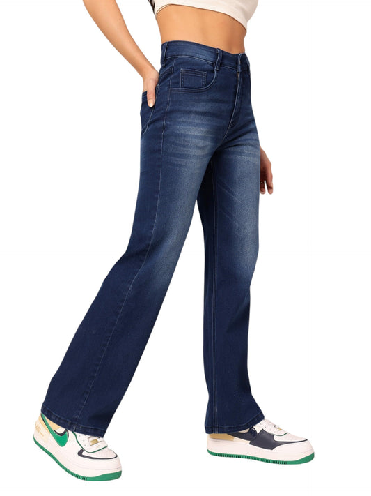 Dolce Crudo Womens Straight-Fit Mid-Rise Clean-Look Regular-Length Stretchable Denim Jeans (DOSS24DEN79-18-402-26, Electric Blu