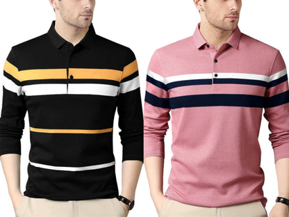 Noble Monk MenS (Combo Pack Of 2) -Regular Fit Polo T Shirt |Full Sleeves T-Shirt