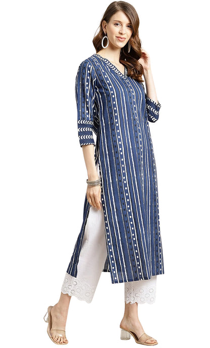 rytras Womens Cotton Printed Straight Kurti (X-Large) Blue