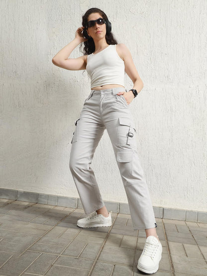 Hubberholme Women Grey Smart Casual Summer Cotton Regular Fit Solid Trousers