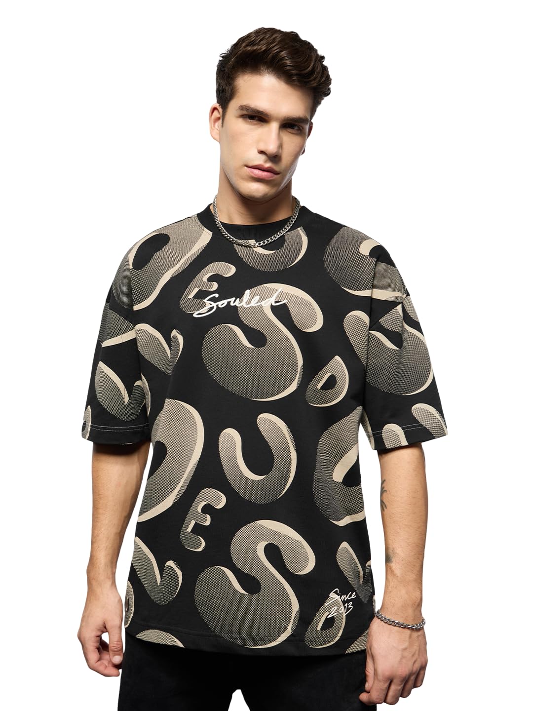 The Souled Store: Waves Men and Boys Short Sleeves Round Neck Graphic Printed Cotton Lightweight Comfortable All-Season Oversize