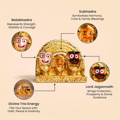 Astrotalk Shri Jagannath Idol (4x3.5 Inch) | Gold Plated Trio Murti | for Protection & Positivity | Car Dashboard God Idol | Home Decor for Living Room & Office | Gift for Man & Woman