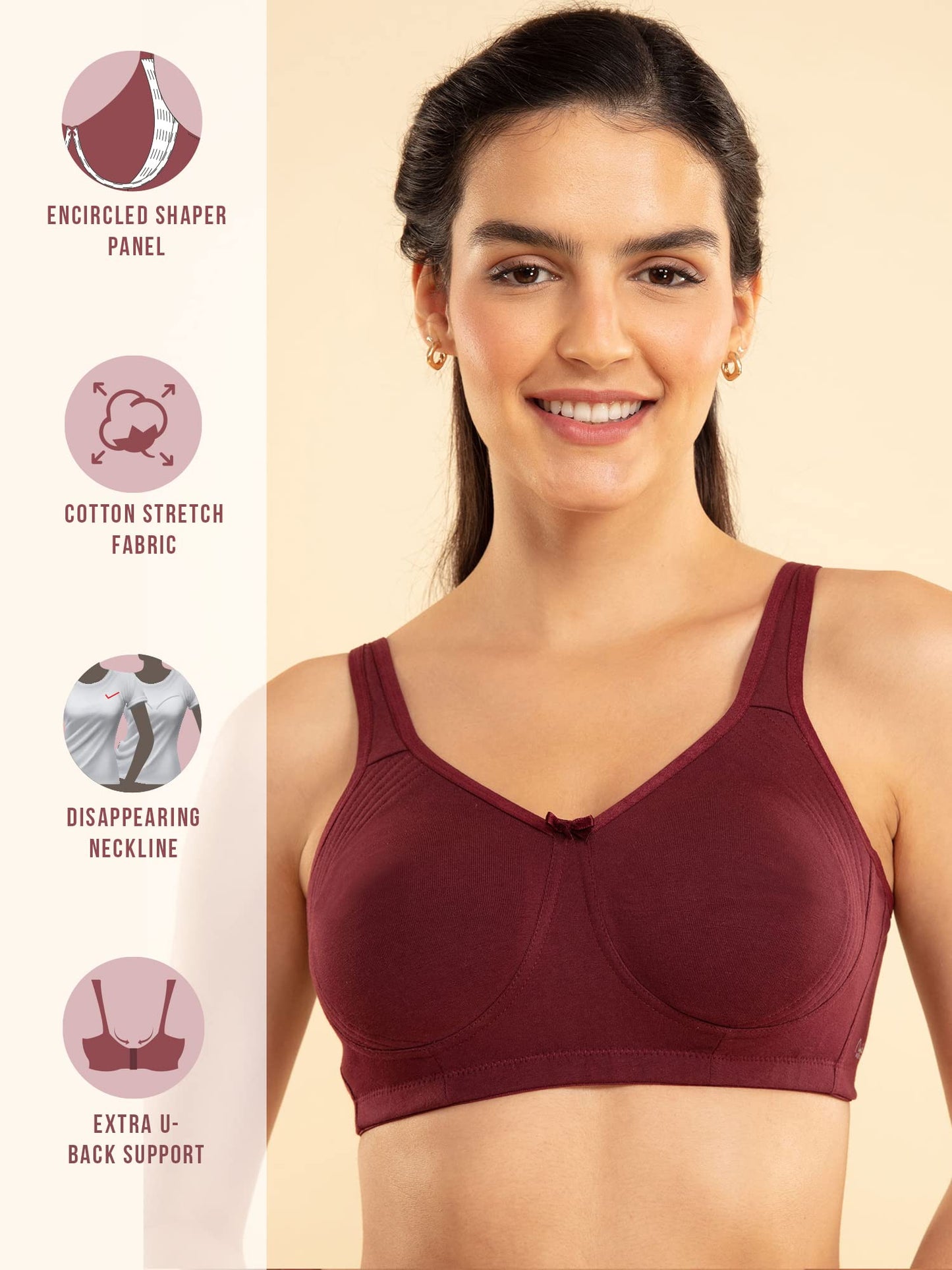 NYKD Encircled with Love Everyday Cotton Bra for Women Non Padded, Wirefree, Full Coverage - Side Support Shaper - Bra, NYB169,