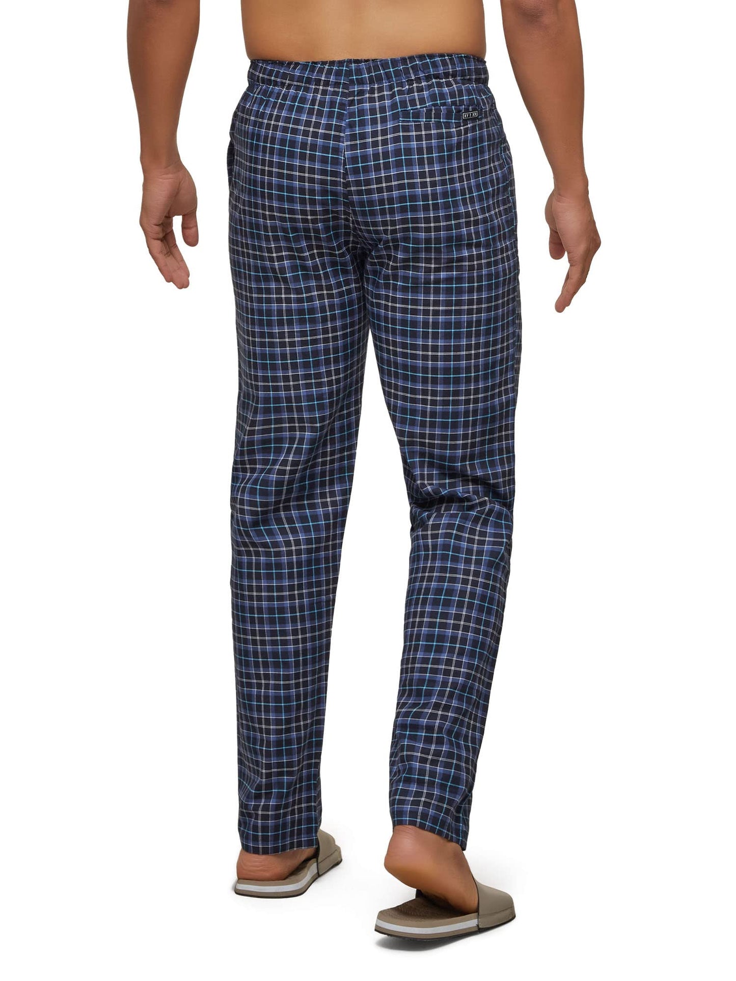 XYXX Mens Super Combed Cotton Checkered Checkmate Pyjamas [Pack of 1] Elasticated Waist, Drawstring | Loungewear for Men in Blu