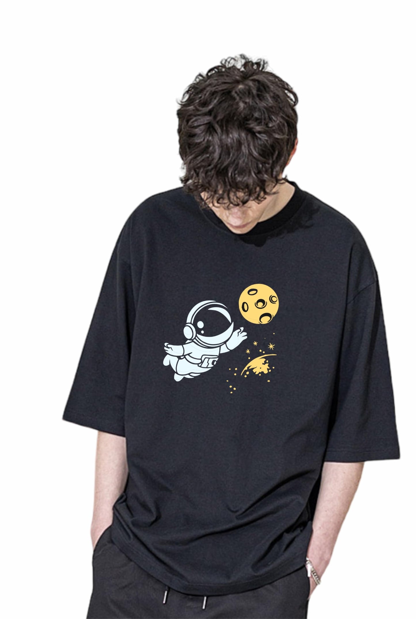 Oversize T Shirt Spman Star 100% Cotton Printed Black T Shirt For Men