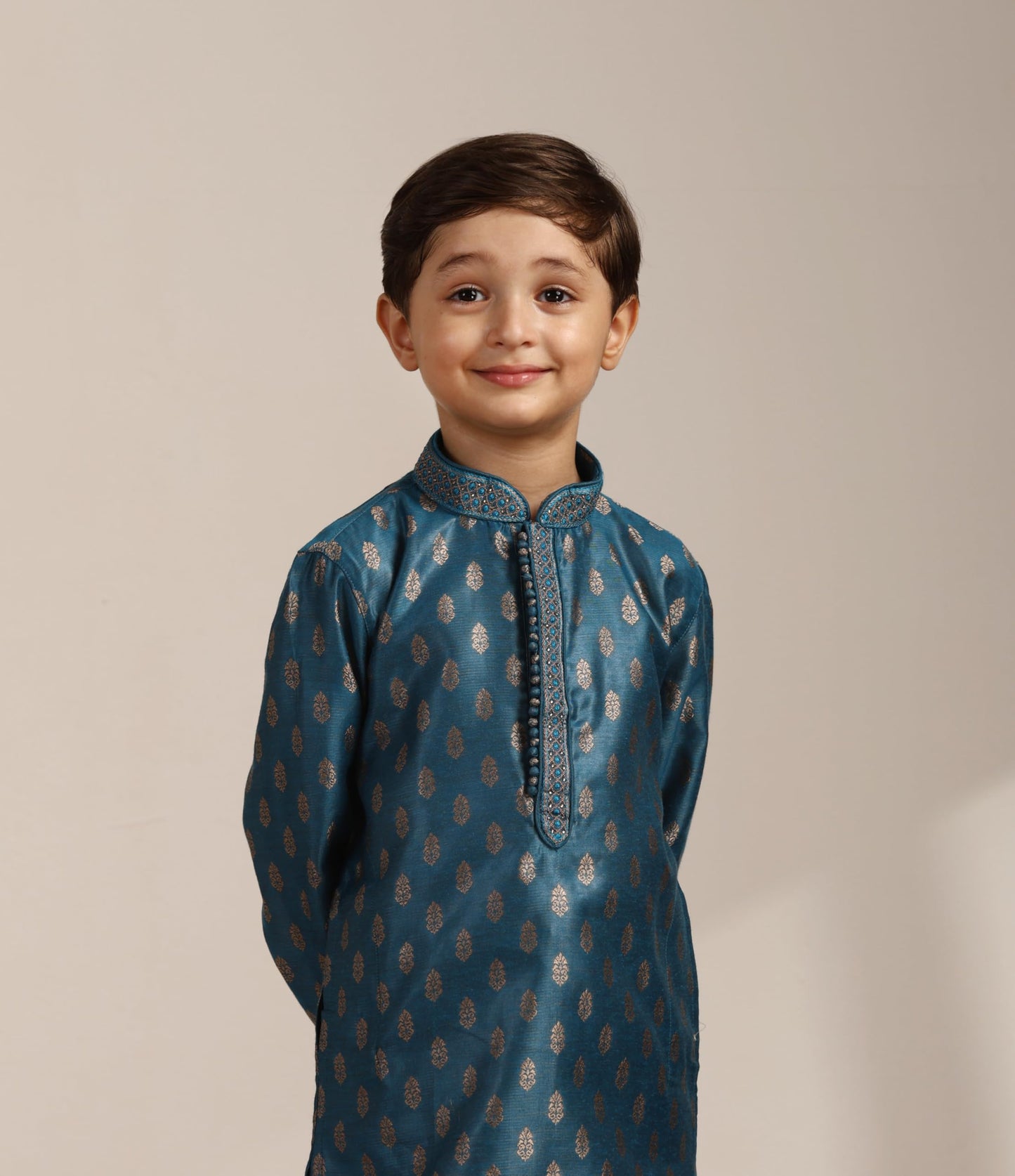 Manyavar Boys Grey Art Silk Kurta Pyjama Set(10-12 Years)