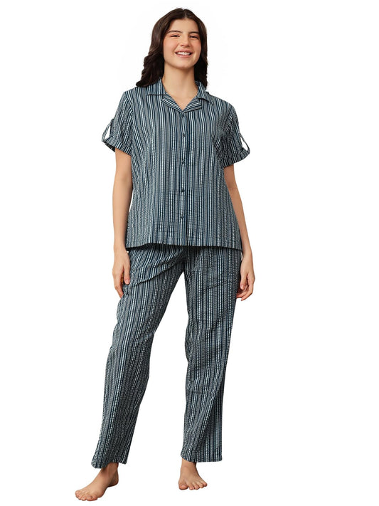 Clovia Womens Viscose Blend Striped Pajama Set Pack of 2 (LS0385O08XL_Blue_XL)