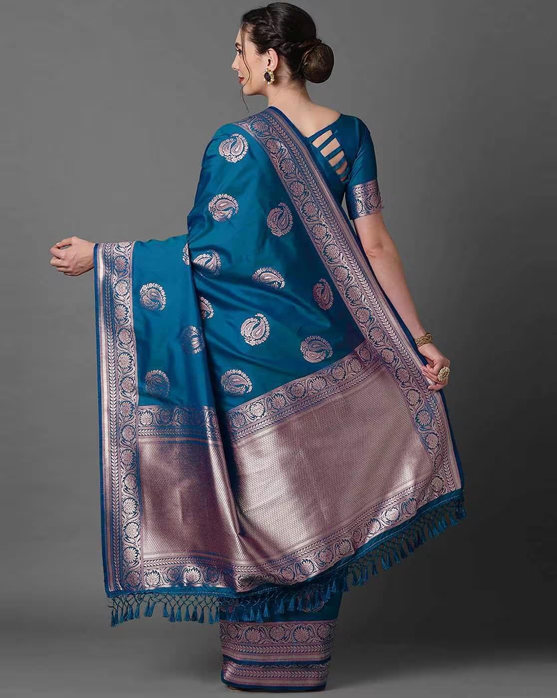 Leriya Fashion Womens Present Banarasi Soft Lichi Silk Saree | Jacquard Rich Pallu Design | Golden saree for women | Cotton silk