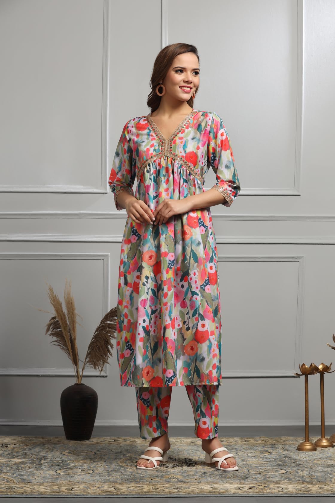 Leriya Fashion Cotton Blend Alia Cut Kurta Set For Women| Alia Cut Anarkali Set | Embroidery Kurta Set For Women| Kurta With Pan