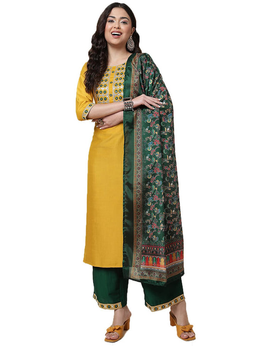 Shiv Textiles Silk Embroidered Kurta Set For Women (224-Yellow-Xxl)