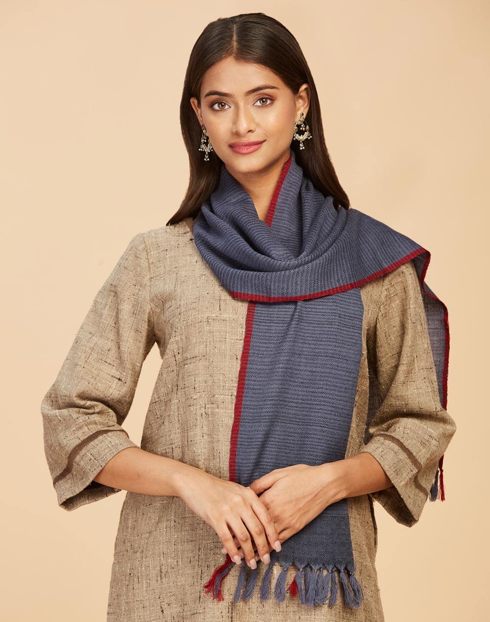 Fabindia Grey Wool Hand Woven Muffler (Free Size)