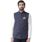 Kisah Men Navy Blue Printed Nehru Jacket Ethnic Festive Waistcoat Cotton, Regular Fit