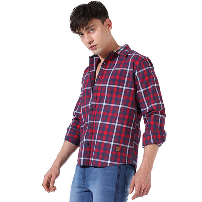 Campus Sutra Mens Red Checkered Button Up Collared Shirt for Casual Wear | Shirt Crafted with Regular Sleeve, Comfort Fit & Hig