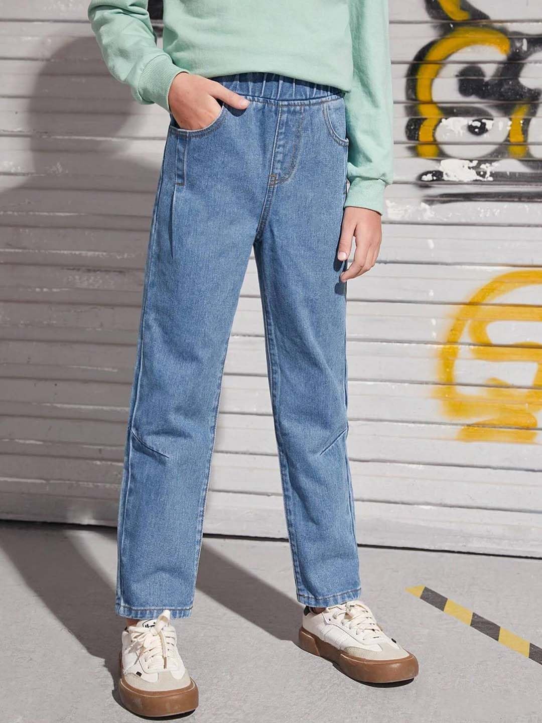 Kotty Boys Regular Fit Cotton Lycra Blend Solid Jeans Sky Blue