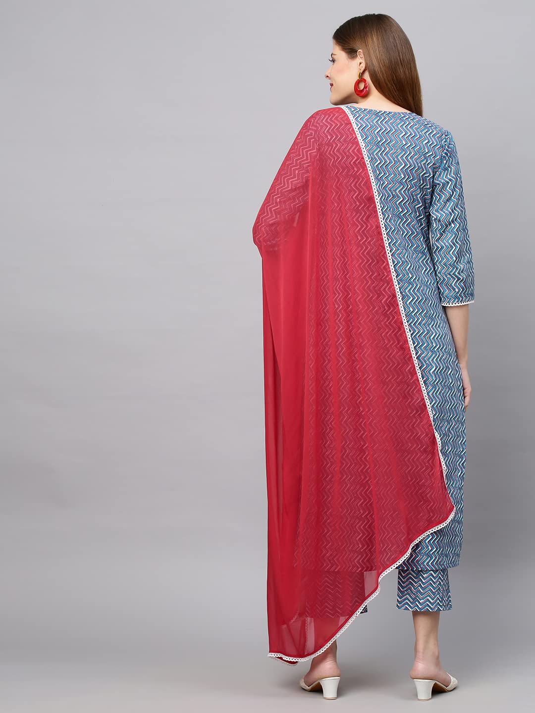 ANNI DESIGNER Women's Cotton Blend Regular Kurti with Pant & Dupatta