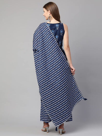 ANNI DESIGNER Women's Cotton Straight Kurta with Palazzo & Dupatta (KPZD-COT-10060-BLUE)
