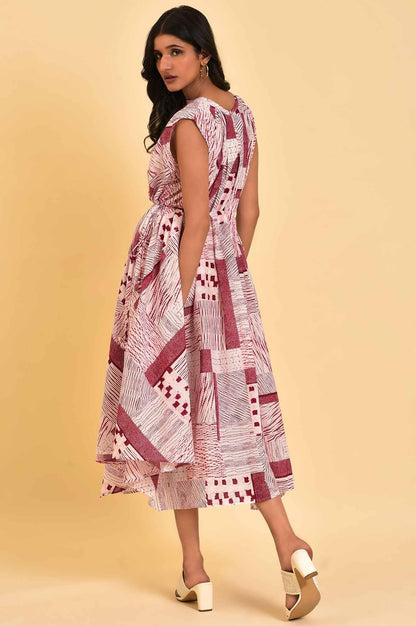 W For Woman WomenS Cotton Red Abstract Printed Flared Vacay Dress Ankle Length 23Few18769-120826 Bud