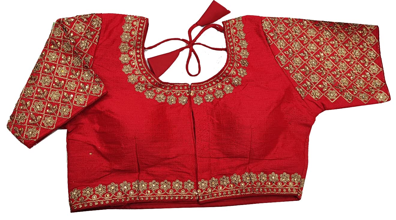 Vihu Fashion WomenS Heavy Embroidery Handwork Half Sleeves Readymade Blouse