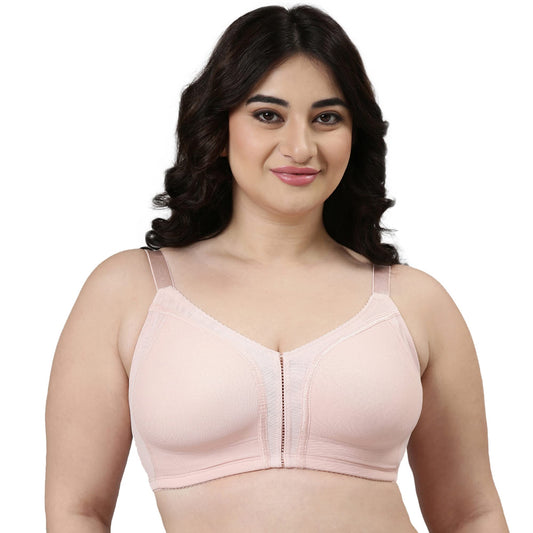 Enamor Womens Nylon Blend Non Padded Wire Free Full Coverage Smooth Contour Lift Bra with 3-Section Cups Support- F097(F097-Pea