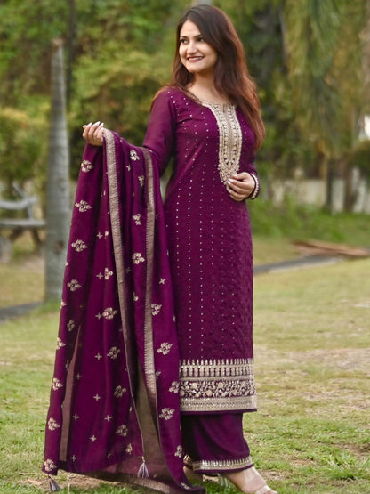 Libas Womens Silk Blend Kurta Sets (33416O_Purple